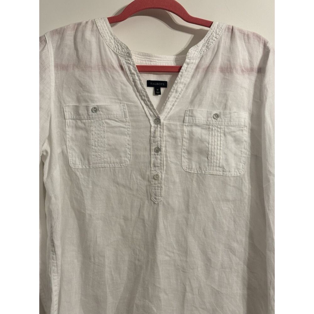 Talbots 100% Linen Women’s Blouse Tunic Sz M White Beach Coverup Old Money Prep - Picture 2 of 8